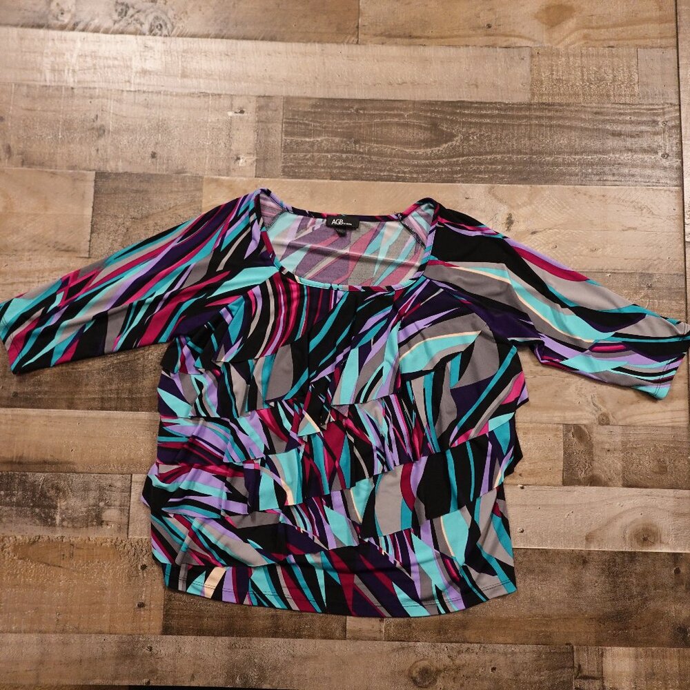 AGB Woman Tiered Ruffle Blouse Women’s 1X‎ Multicolor Abstract Print